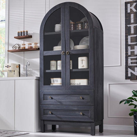 IFGET 71" Tall Arched Kitchen Pantry Cabinet, Wood Kitchen Storage Cabinets with 2 Large Drawers and Adjustable Shelves, Modern Farmhouse Versatile Cupboard for Kitchen, Dining Room, Bathroom, Grey IFGET