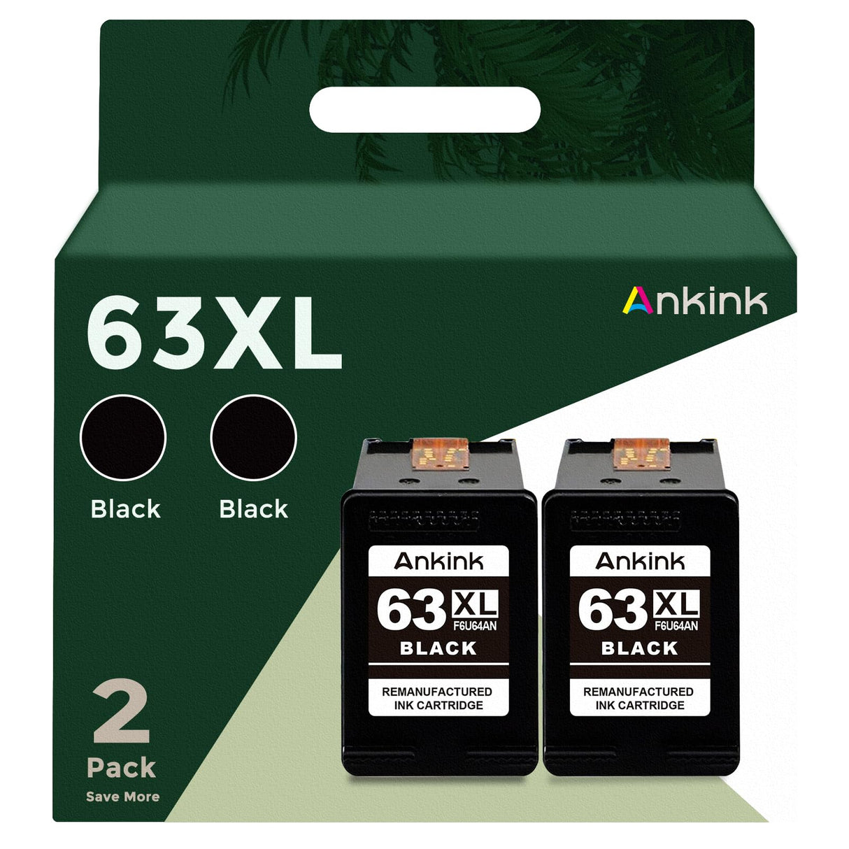 Ankink Remanufactured Ink Cartridge Replacement for HP Ink 63 XL 63XL (Black 2-Pack) Work with HP63 3830 4650 4652 4655 5200 5252 5255 5258 4520 4512 1112 2132 3630 3632 Printers 2 BK Ankink