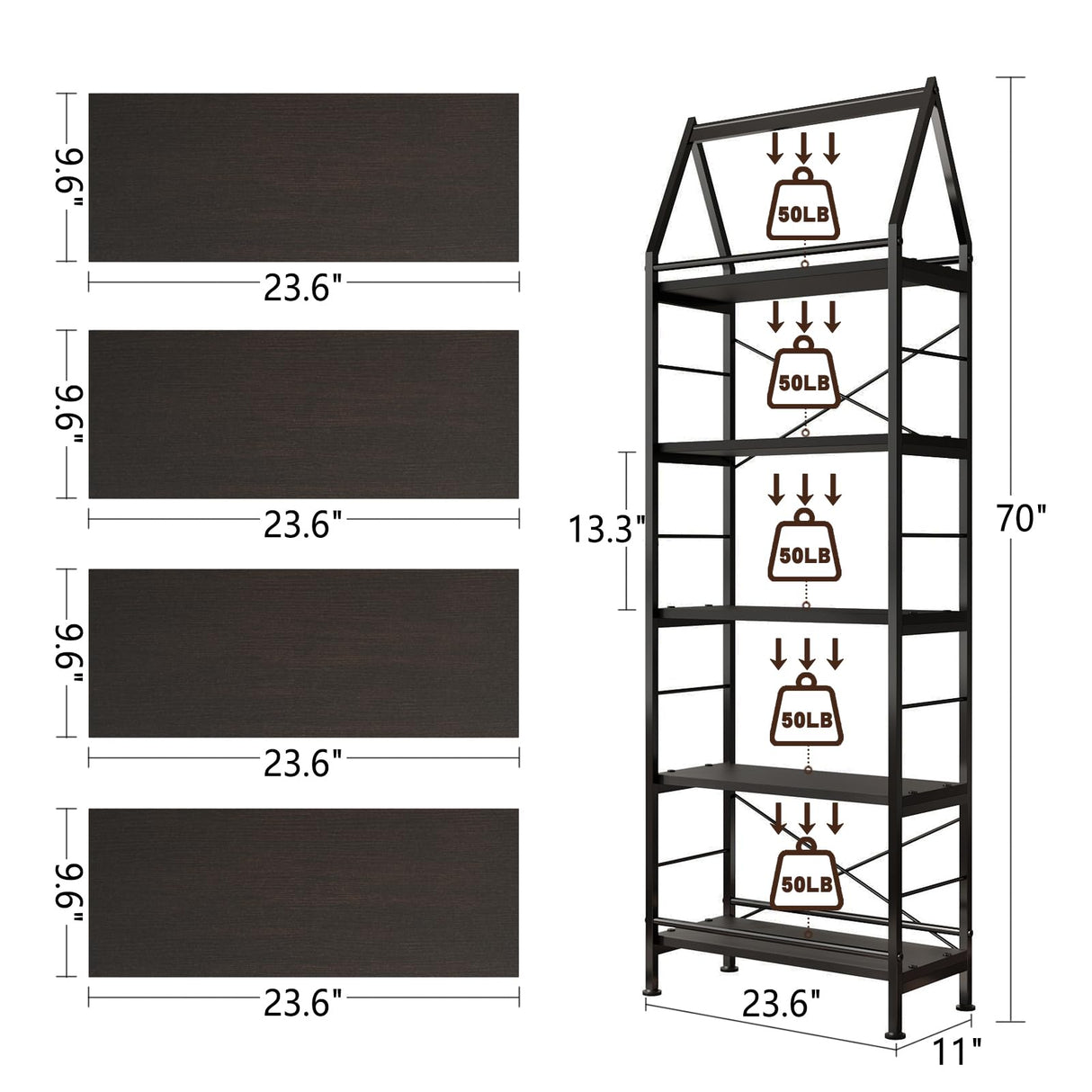 PROXRACER 5-Tier Bookshelf, 24 Inch Tall Standing Bookcase, Modern Display Shelf Unit Storage Organizer Rack for Study Room Home Office,Black PROXRACER