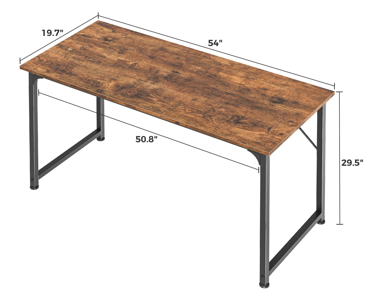 Huuger Computer Desk, 55 Inch Office Desk, Gaming Desk with Storage, Writing Desk Work Desk for Home Office, Study, Modern Simple Desk, Large Legroom, Metal Frame, Rustic Brown Huuger