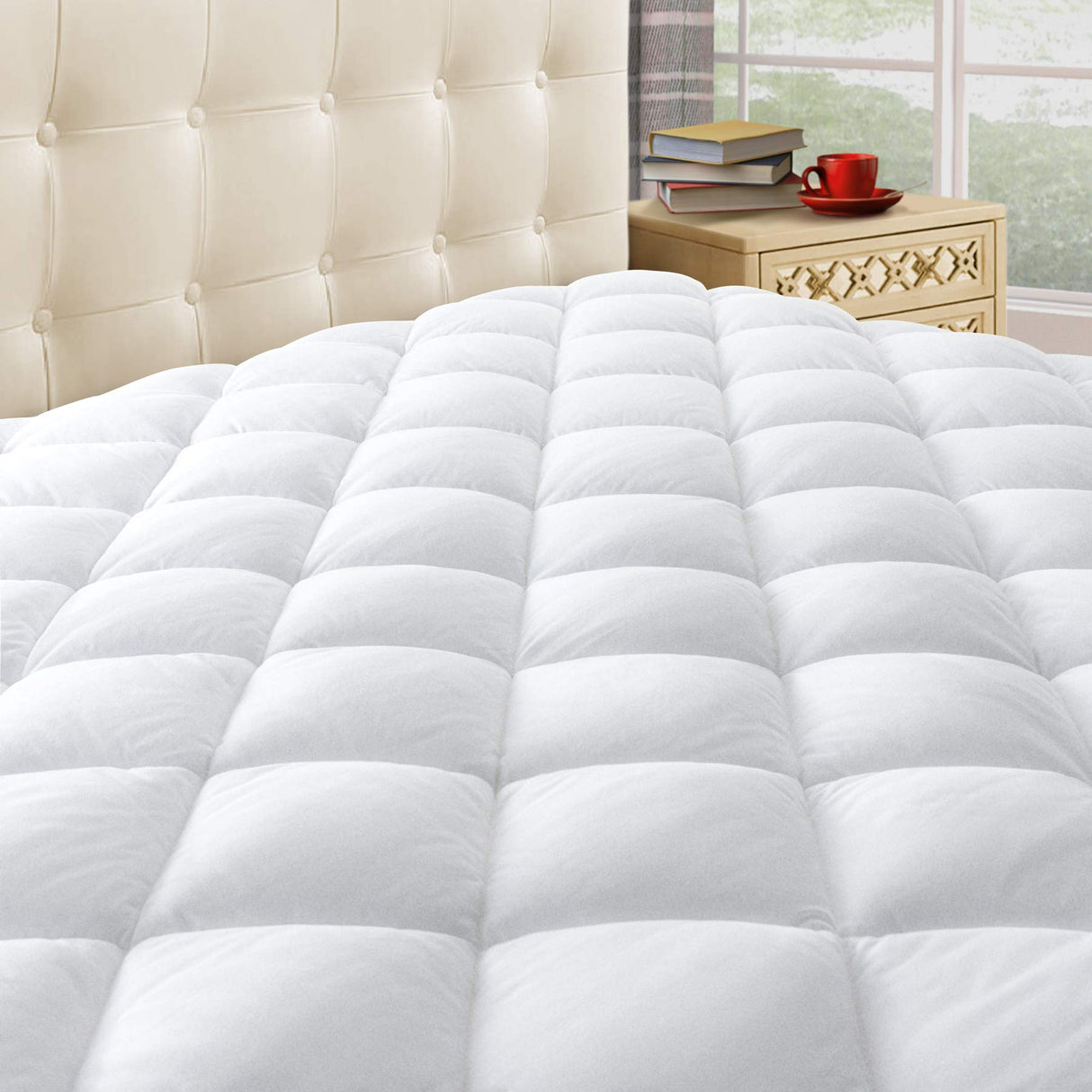 Taupiri King Quilted Mattress Pad Cover with Deep Pocket (8"-21"), Cooling Soft Pillowtop Mattress Cover, Down Alternative Mattress Protector Topper, White Taupiri