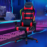 Giantex RGB Gaming Chair, Ergonomic Video Game Chair with Led Light, High Back E-Sport Computer Chair Adjustable w/PVC Leather, Headrest & Lumbar Support (Red) Giantex