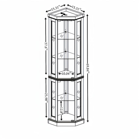 Lighted Corner Display Curio Cabinet Wooden Shelving Unit with Tempered Glass Door, Bar and Liquor Storage Area with 4 Shelves, Wine Cabinet CQSXDA