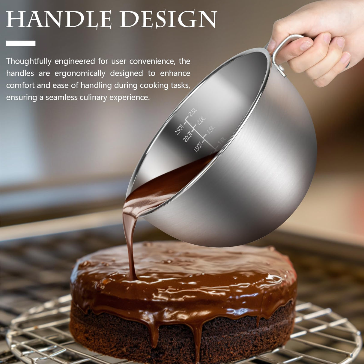 Artcome 304 Stainless Steel Double Boiler Set - 2.6QT Melting Bowl with Scale and Handle - 4.2QT Dual-Handle Pot - Stackable Water Bath Melting Pot Set for Butter, Chocolate, Wax, Sugar, Candle Artcome