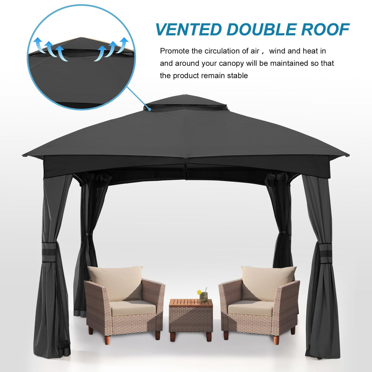 MASTERCANOPY Outdoor Patio Gazebo for Garden with Upgrade Steel Frame and Netting Walls (8x8,Gray) MASTERCANOPY