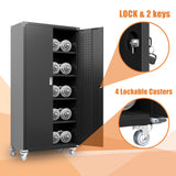 Waqiv 71''H Black Metal Garage Storage Cabinet with Wheels, Lockable Tool Cabinet with Doors and 4 Adjustable Shelves,Tall Metal Cabinets with 2 Pegboards for Garage Storage Systems, Assembly Required Waqiv