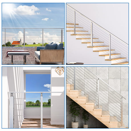 Muzata Intermediate Post Undrilled 42"x1"x2"(Post Body 39") Adjustable Top Cable Railing Post Top Mount Brushed Rectangular Stainless Steel Middle Post Wood Concrete Level Deck, PS11 LN4L Muzata
