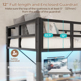 DICTAC Loft Bed Twin Size with Led Lights Metal Twin Loft Bed with Full-Length Guardrail and Ladder for Junior, Heavy Duty Metal Sltas Support,Noise-Free, Space-Saving, No Box Spring Needed, Black DICTAC