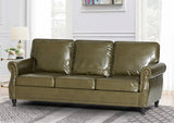 Nansiee 80” Traditional Faux Leather Sofa with Nailhead Trim, Classic 3-Seat Couch with Turned Wooden Legs, Mid-Century Sofa with Rolled Armrest for Living Room, Office, Olive Green Nansiee