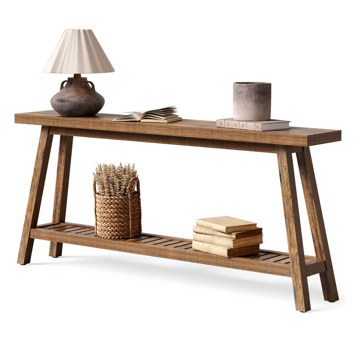 LITTLE TREE 70.9-Inch Extra Long Console Table for Entryway, 2-Tier Narrow Wooden Sofa Table Behind Couch, Large Sofa Tables for Living Room, Farmhouse Foyer Hallway Entry Table, Rustic Brown LITTLE TREE