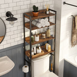 MAHANCRIS Rustic Brown 4-Tier Over The Toilet Storage Rack with Hooks - Versatile Bathroom Organizer MAHANCRIS