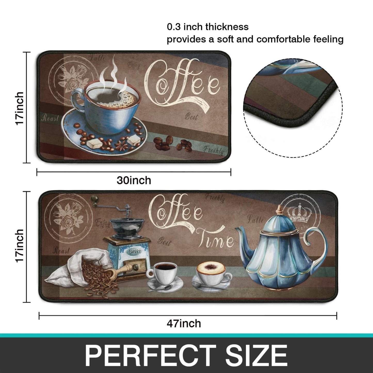 Ghroiep 2 Piece Coffee Kitchen Decor Rugs Set, Farmhouse Country Kitchen Rugs and Mats Non Skid Washable Absorbent Microfiber Kitchen Accessories Decoration Floor Mats 17"x47"+17"x30"