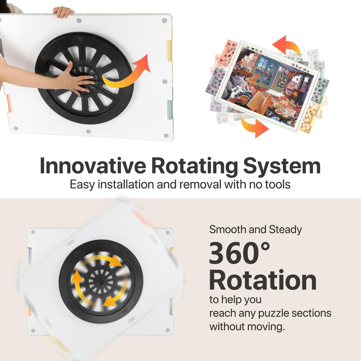 Playboda 1000 Pieces Rotating Plastic Puzzle Board with Drawers and Cover, 30"x22" Portable Jigsaw Puzzle Table for Adults, Lazy Susan Spinning Puzzle Boards Playboda
