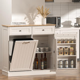 AHB 13 Gallon Tilt Out Trash Bin Cabinet with 2 Drawers, Adjustable Shelves,Kitchen Storage Cabinet with Garbage Bin Tilt Out Laundry Hamper for Kitchen, White AHB