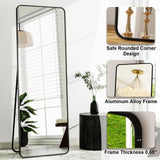 HARRITPURE 56" x 21" Rounded Full Length Mirror Aluminum Frame Black Mirror Full Length Floor Mirror with Stand for Living Room Bedroom Cloakroom HARRITPURE