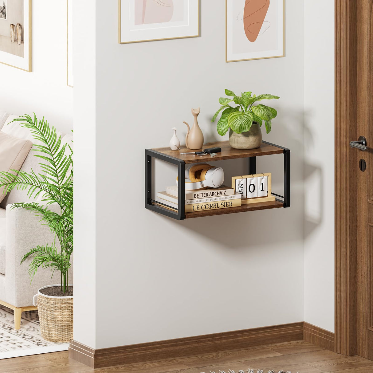 NANAGIFTREE Floating Nightstand, Wood Bedside Shelf Wall Mounted Nightstand with Heavy-Duty Frame, Floating Bedside Table for Bedroom, Bathroom, Kitchen, (Vintage Brown, 1 Pack) NANAGIFTREE