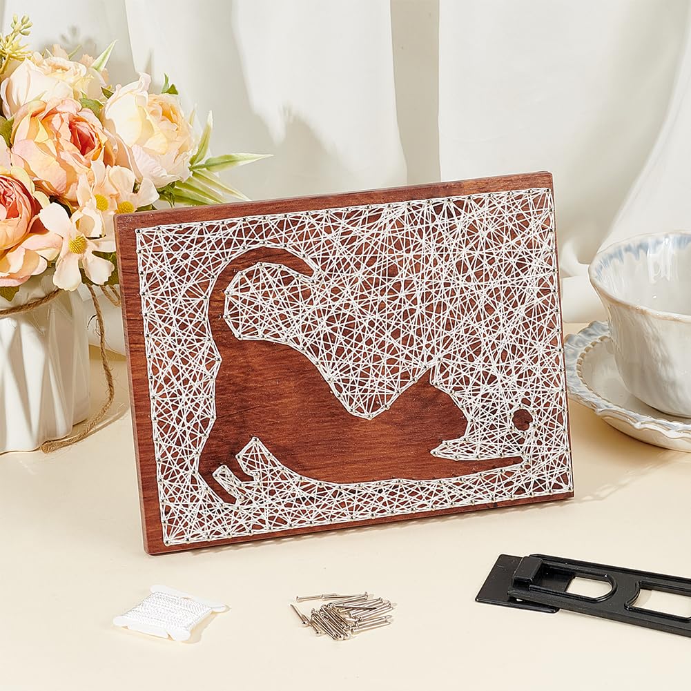 INFUNLY Cat String Art Kit Handmade DIY Craft Kit for Adults Creative Handmade Kit for Pet Lovers Wooden Frame Board with Pre Punching DIY Home Art Project for Beginners Cat Wall Art for Bedroom Decor INFUNLY