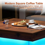 Osparple LED Coffee Table with Storage, 35" Small Square Coffee Table Modern Wooden Accent Center Sofa Side Tables for Living Room, Brown & White Osparple