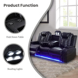 Plithzy Leather Power Recliner Sofa Set with LED, Leather Sofa Set with USB Charing&Reading Light, Living Room Furniture Set Reclining Sofa with Hidden Arm Storage (Sofa and Chair, Black) Plithzy