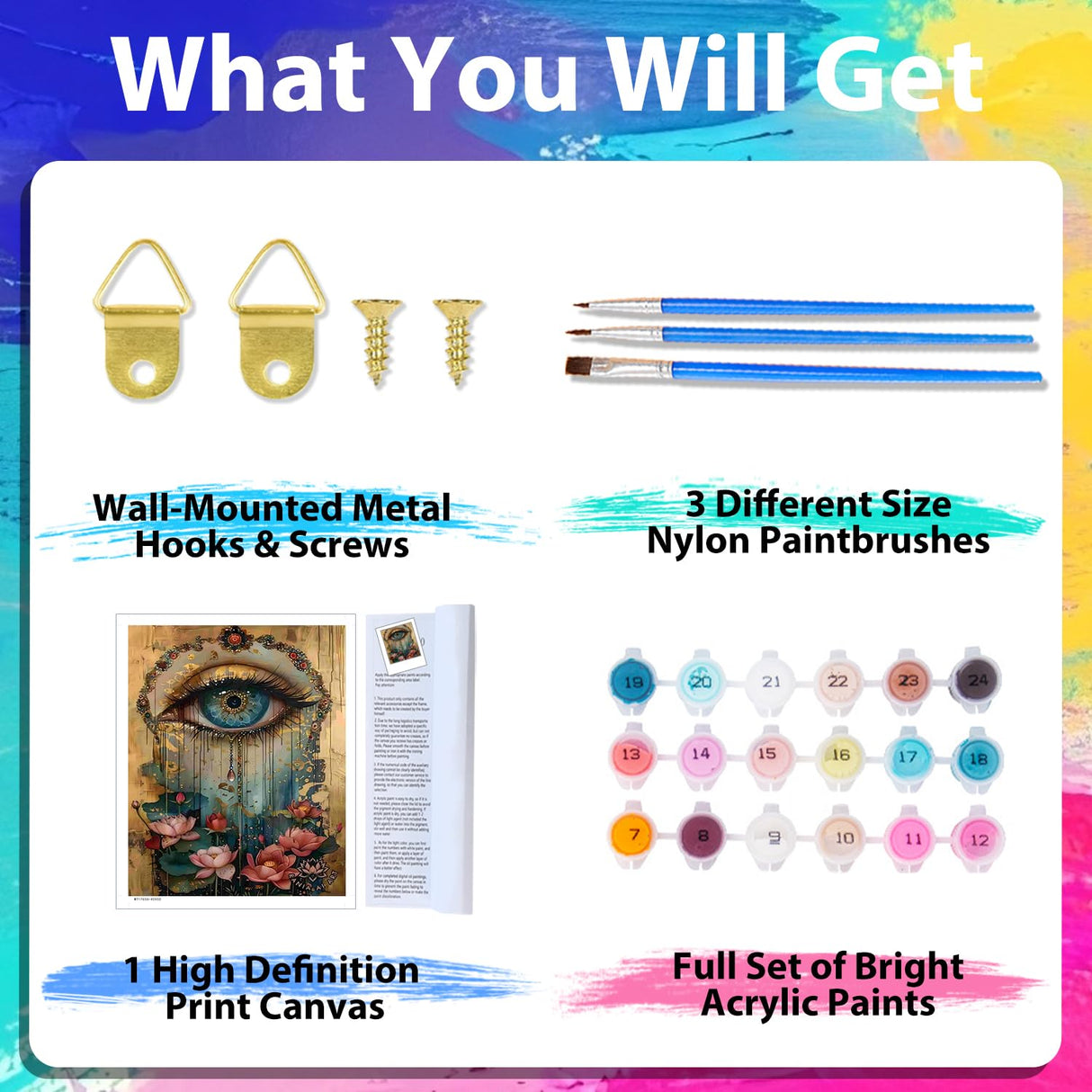 xcemhil Paint by Numbers Kit for Adults Eye, Paint by Number Eye and Lotus, Paint by Numbers Kit for Adults Beginner for Gift and Home Wall Decor 16x20 Inch xcemhil