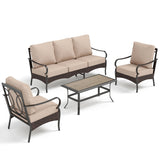 PHI VILLA Outdoor Modern Patio Furniture Set, Upgraded Wicker&Metal Patio Furniture Conversation Set with Waterproof Thick Cushions for Porch, Poolside, Deck, and Yard (4 Pieces,Beige) PHI VILLA