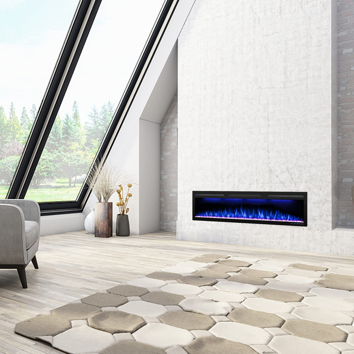 Dreamflame 72" WiFi-Enabled Electric Fireplace, Smart Control via Alexa or App, Recessed & Wall Mounted Fireplace Heater with Thermostat, Slim Frame, Multi-Color Combinations, Black Dreamflame