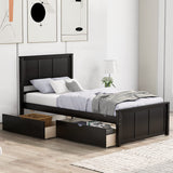 Harper & Bright Designs Twin Bed with Storage Drawers, Solid Wood Platform Bed Frame with Headboard - Espresso Harper & Bright Designs
