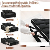 Sleeper Sofa Couch Bed with USB & Type C Port, Modern 3-in-1 Convertible Velvet Pull Out Loveseat Futon Sofa w/Phone Holder/Cup Holder for Living Room Apartment, Adjustable Backrest, Black Antetek