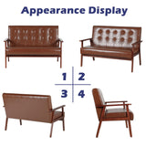 JIASTING Mid Century Modern Loveseat Sofa with Wooden Arms Leather Office Couch 2-Seat Wood Love Seat Lounge Armchair Living Room Bedroom, Waiting Room Sofa, 50”W (Leather, Brown Loveseat N) JIASTING