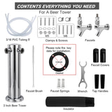 FERRODAY Kegerator Tower Dual Faucet Beer Tower Double Tap Beer Tower Dispenser Beer Tap Kegerator Parts Stainless Steel Tower Brass Faucet Stainless Core Pre-assembled Lines 3" Keg Tower Beer Keg Tap Ferroday