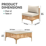 YITAHOME Wicker Patio Furniture Set 3 Pieces Outdoor Sectional Sofa with Solar Light Table Outdoor Couch with Waterproof Cushions All-Weather Rattan Patio Conversation Set for Balcony Porch YITAHOME