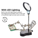 mlogiroa Helping Hands Soldering Station, 3.5X 12X Magnifying Glass LED Lighted Magnifier with Auxiliary Clips Alligator Clamp Repair Tools Kit for Soldering, Assembly, Miniatures mlogiroa