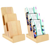 2 Pieces 3-Tier Pine Wood Literature Holder pamphlet display stand Trifold Brochure Organizer Flyer Holder Postcard Display and Countertop Wooden Display Stand Book Display for Magazine Pamphlet DOSTATNI