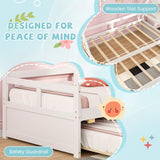 Giantex House Bed with Trundle Twin, Wood Montessori Bed Frame with Safety Guardrail, Low Kids Teepee Bed for Boys Girls Teens, No Box Spring Needed, White Giantex