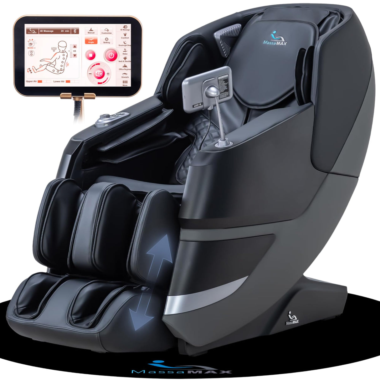 MassaMAX MT339 4D Massage Chair, Full Body Shiatsu Recliner with Auto Extendable Footrest, Zero Gravity, SL Track, Deep Yoga Stretch,15 Modes, AI Voice Control, Foot Rollers, and Heating (Deep Black) MassaMAX