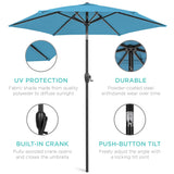 Best Choice Products 7.5ft Heavy-Duty Round Outdoor Market Table Patio Umbrella w/Steel Pole, Push Button Tilt, Easy Crank Lift - Sky Blue Best Choice Products