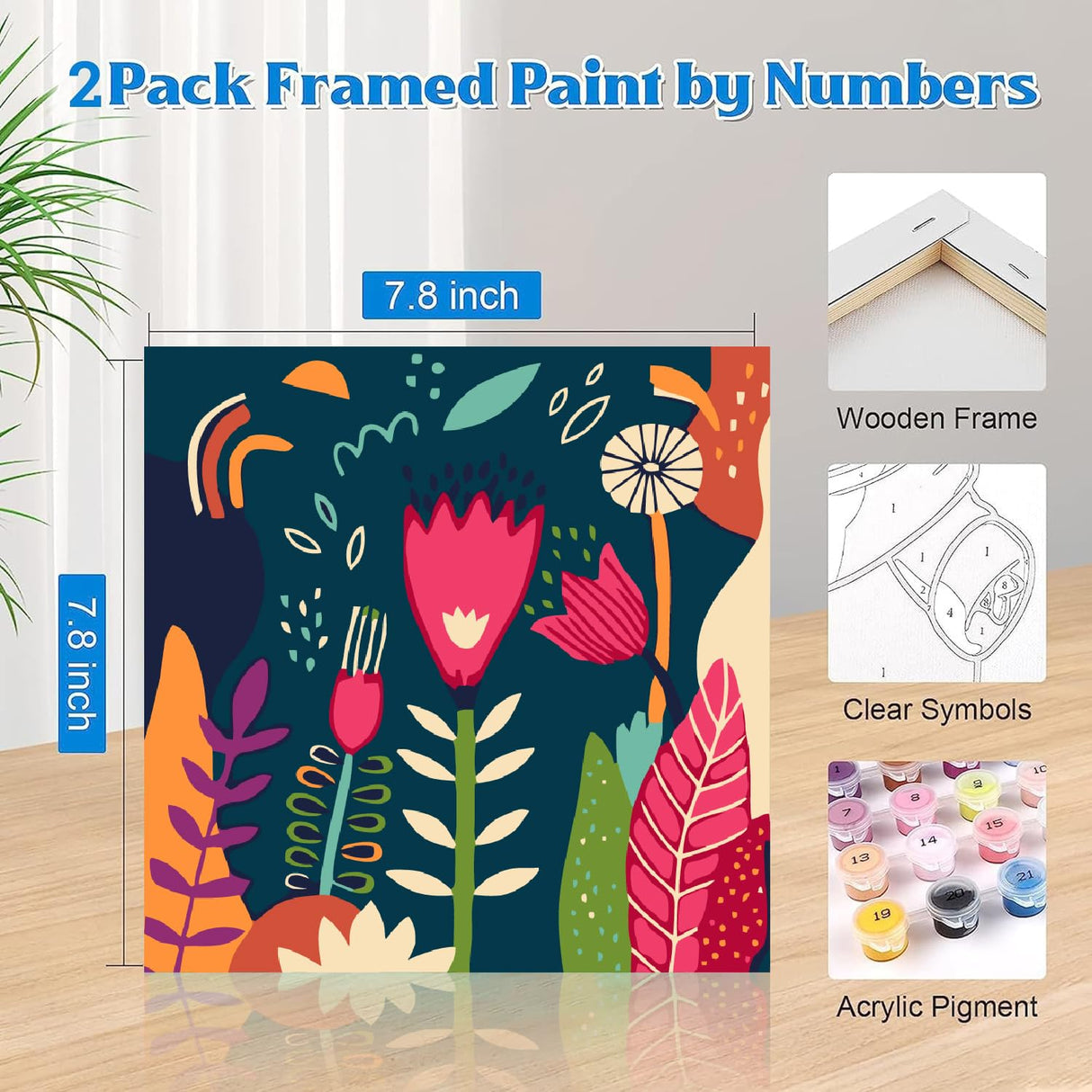 Ammklfh 2 Pack Framed Paint by Numbers kit for Adults,Easy Acrylic Boho Paint by Numbers Kits on Canvas,Paint by Number for Adults Beginners for Home Wall Decor (8x8inch), BKH82+BKH83 Ammklfh