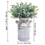 Winlyn Farmhouse Galvanized Metal Milk Can with Artificial Eucalyptus Greenery Arrangement Fake Plants Farmhouse Centerpieces 11.8" Tall for Rustic Country Wedding Home Table Tiered Tray Shelf Décor Winlyn