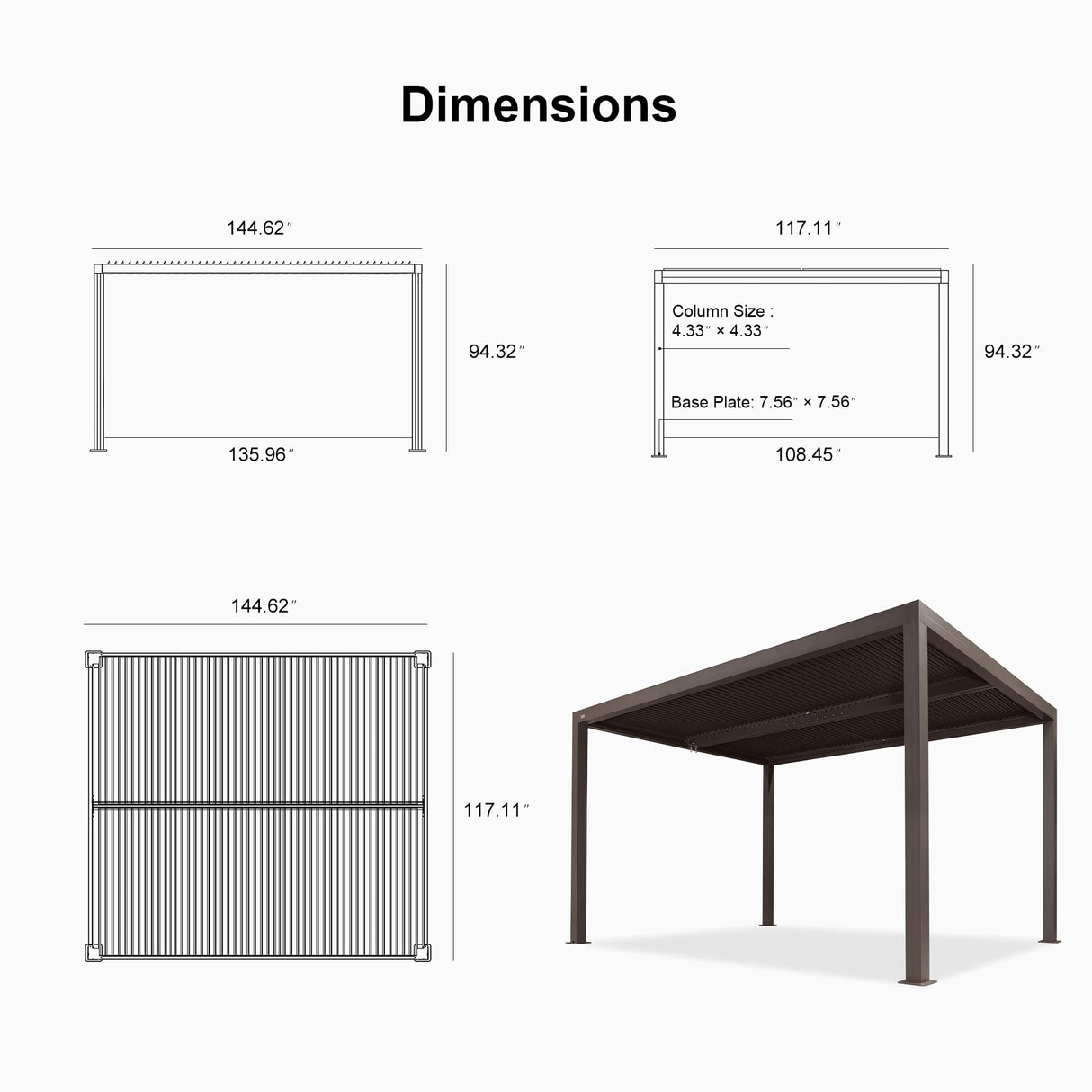 PURPLE LEAF Louvered Pergola 10' × 12' Outdoor Hardtop Gazebo Sun Shade with Adjustable Canopy Patio Aluminum Retractable Roof for Outside Deck Backyard Pavilion PURPLE LEAF