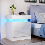 HOMMPA LED Nightstand White Nightstand with Led Lights Modern Night Stand with 2 High Gloss Drawers Led Bedside Table Smart Nightstand for Bedroom 20.5” Tall HOMMPA