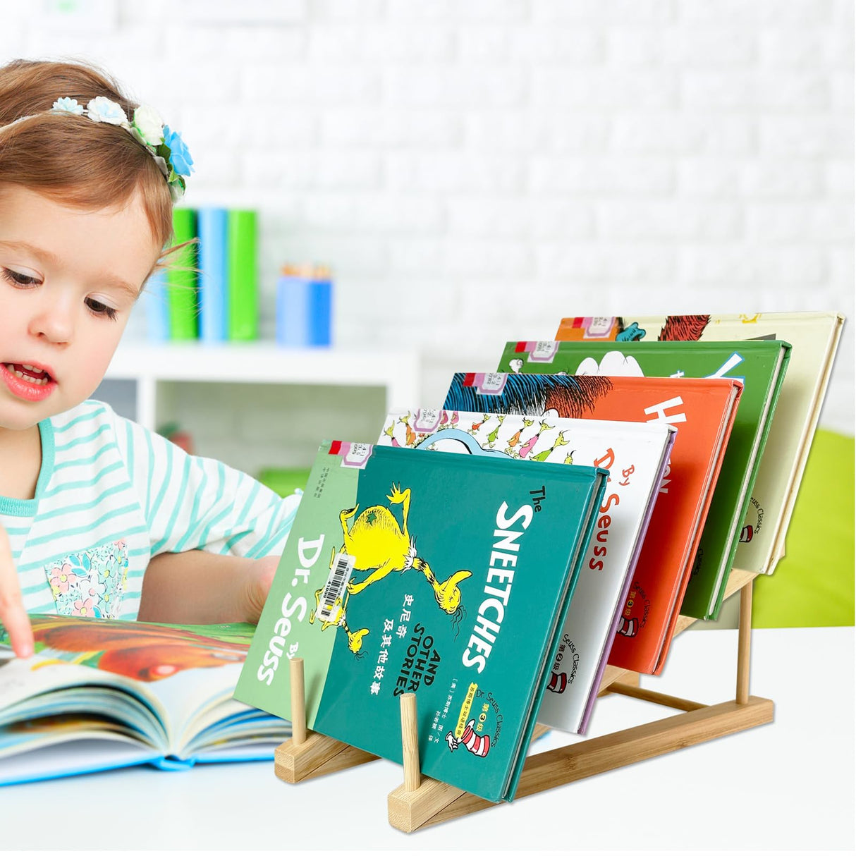 GYSLEOT Book Display Stand Holder, 5-Tier Wooden Book Rack Organizer For Magazines, Tabletop Kids Bookshelf Art Display Shelf For Vendors Craft Trade Shows GYSLEOT