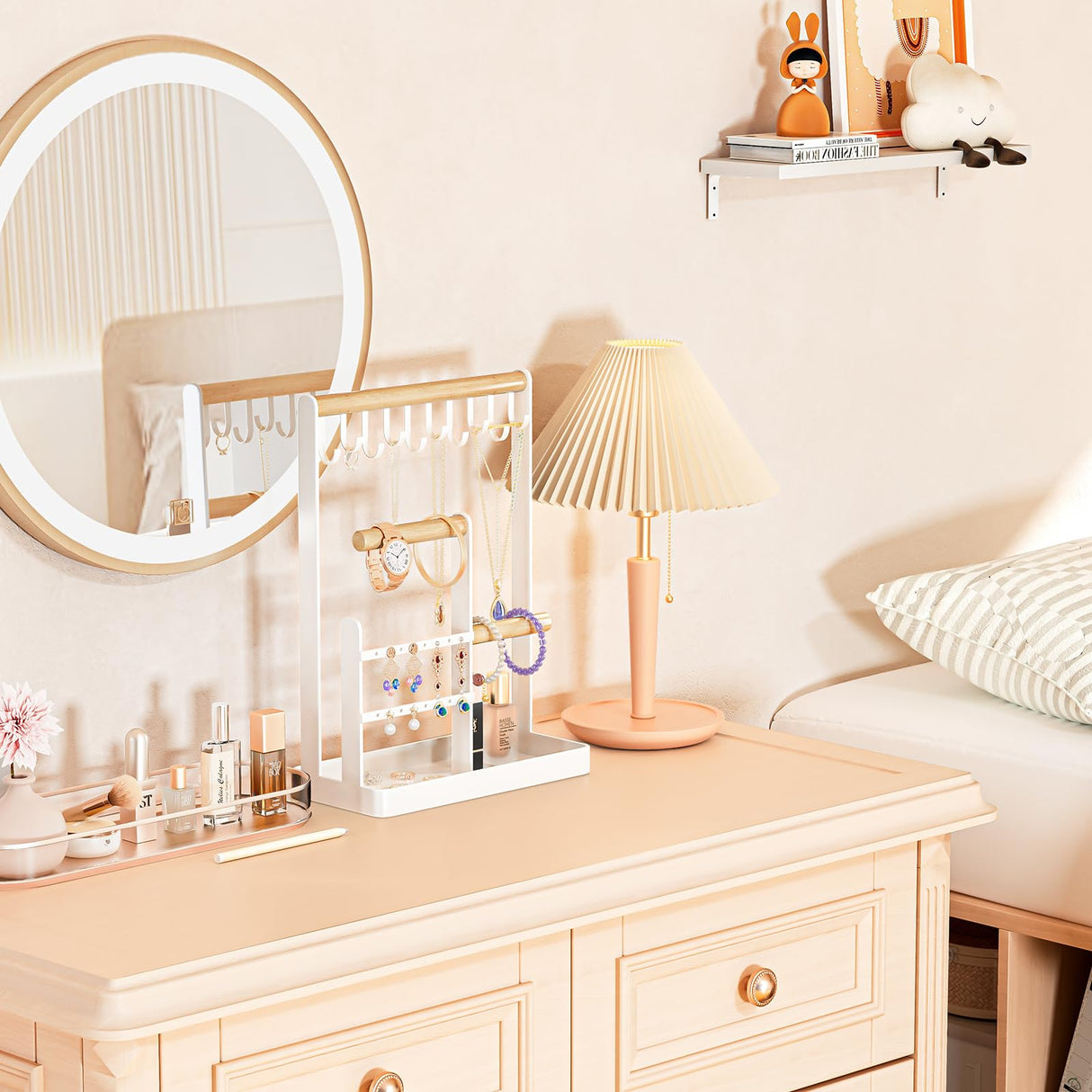 ProCase Jewelry Organizer Stand Necklace Holder, 4-Tier Tower Rack with Earring Tray, 10 Hooks Necklaces Hanging Small Jewelry Display Storage Tree for Bracelets Rings Watches -White ProCase