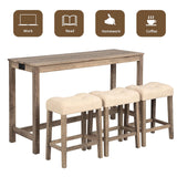 YWUFUART 59" Counter Height Bar Table Set with Power Outlet, Industrial Breakfast Table with 3 Padded Stools, 4 Piece Bar Table and Chairs Set for Living Room, Dining Room, Brown YWUFUART