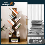 Yoobure Tree Bookshelf with LED Light, 6 Tier Book Shelf, Small Bookcase Narrow Bookshelves with Storage, Wood Book Case Organizer for CDs/Books, Floor-Standing Rack for Bedroom, Office, Rustic Brown Yoobure