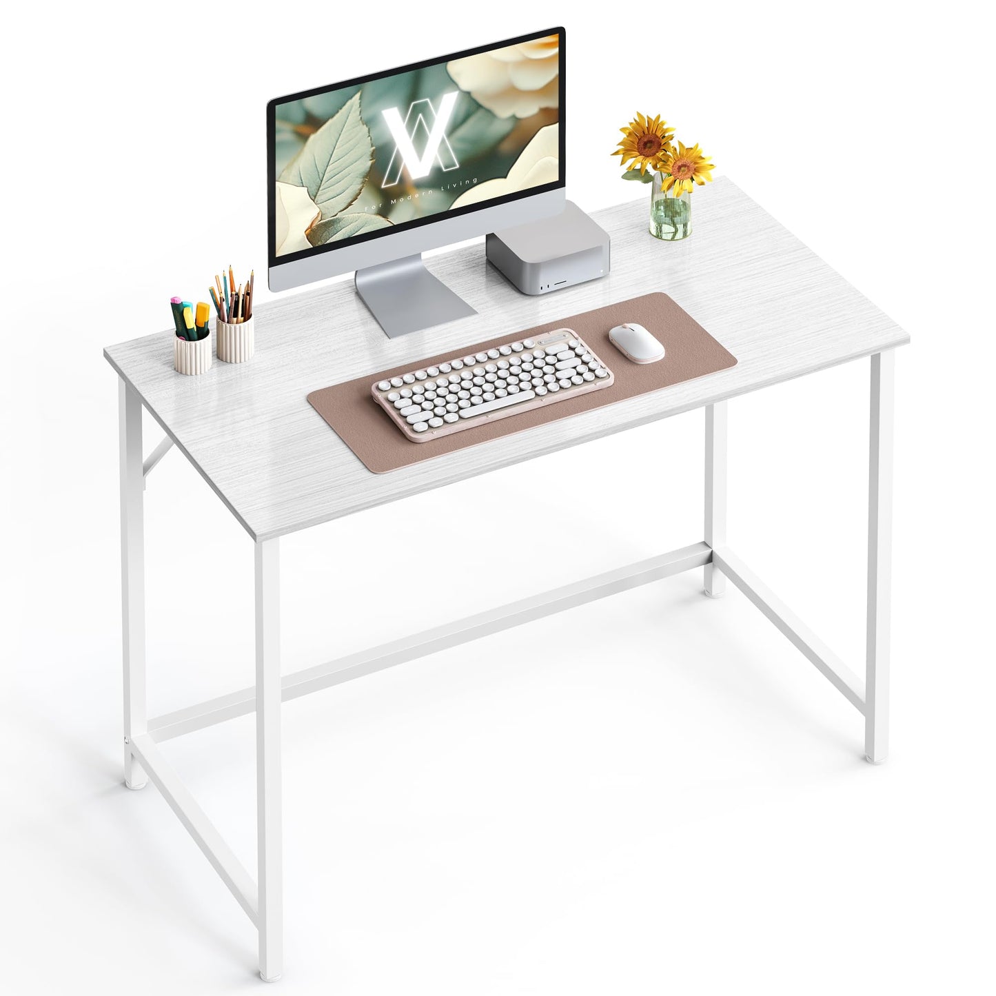 VASAGLE Computer Desk, Gaming Desk, Home Office Desk, for Small Spaces, 19.7 x 39.4 x 29.5 Inches, Modern Style, Metal Frame, Maple White ULWD041W44