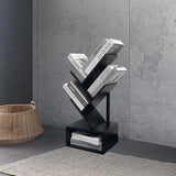 Bamboo 4 Tree Bookshelf Small Bookcase Free Standing Wood Bookcase for Narrow Space Modern Book Storage Rack for Books/Movies/CDs Narrow Display Rack for Living Room Home Office (Black, 4-Tier) Sholramo