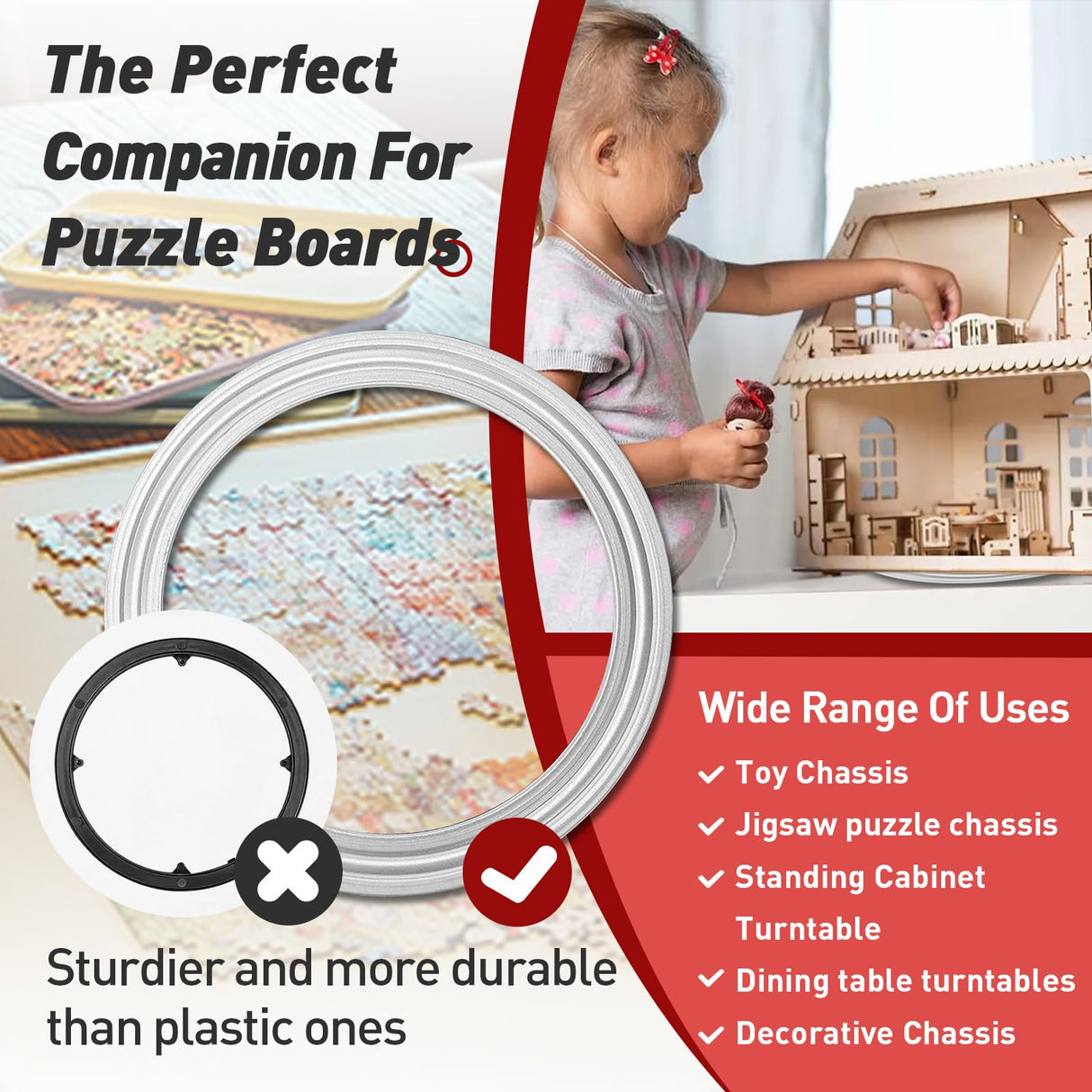 Rotating Puzzle Board Base - 360° Swivel Turntable for Jigsaw Puzzles 1000/1500 Piece Lazy Susan Spinner Table - Puzzle Accessories for Adults and Kids FixlyFido