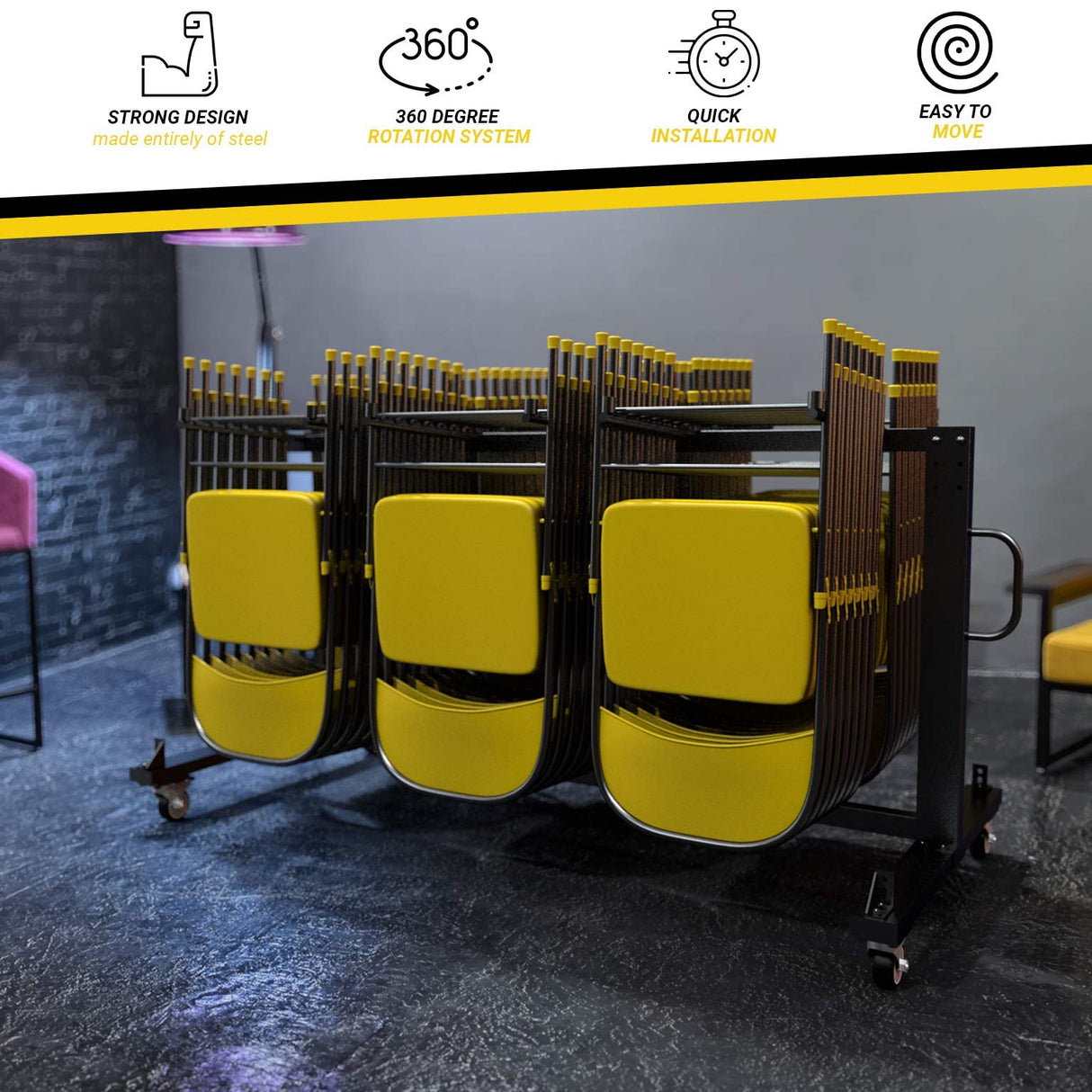 UPGORILO Folding Table and Chairs Cart - Innovative Mobile Chair Dolly, 42 Folding Chairs Capacity, Heavy Duty Metal Folding Chair Rack with Rubber Locking Wheels UPGORILO