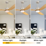 ELEHINSER 52" Wood Ceiling Fan with Lights and Remote Control, 3 Blades 6-Speed Dimmable Light Reversible DC Motor Ceiling fan for Kitchen Bedroom Dining Living Room, Wood Blades with Nickel ELEHINSER