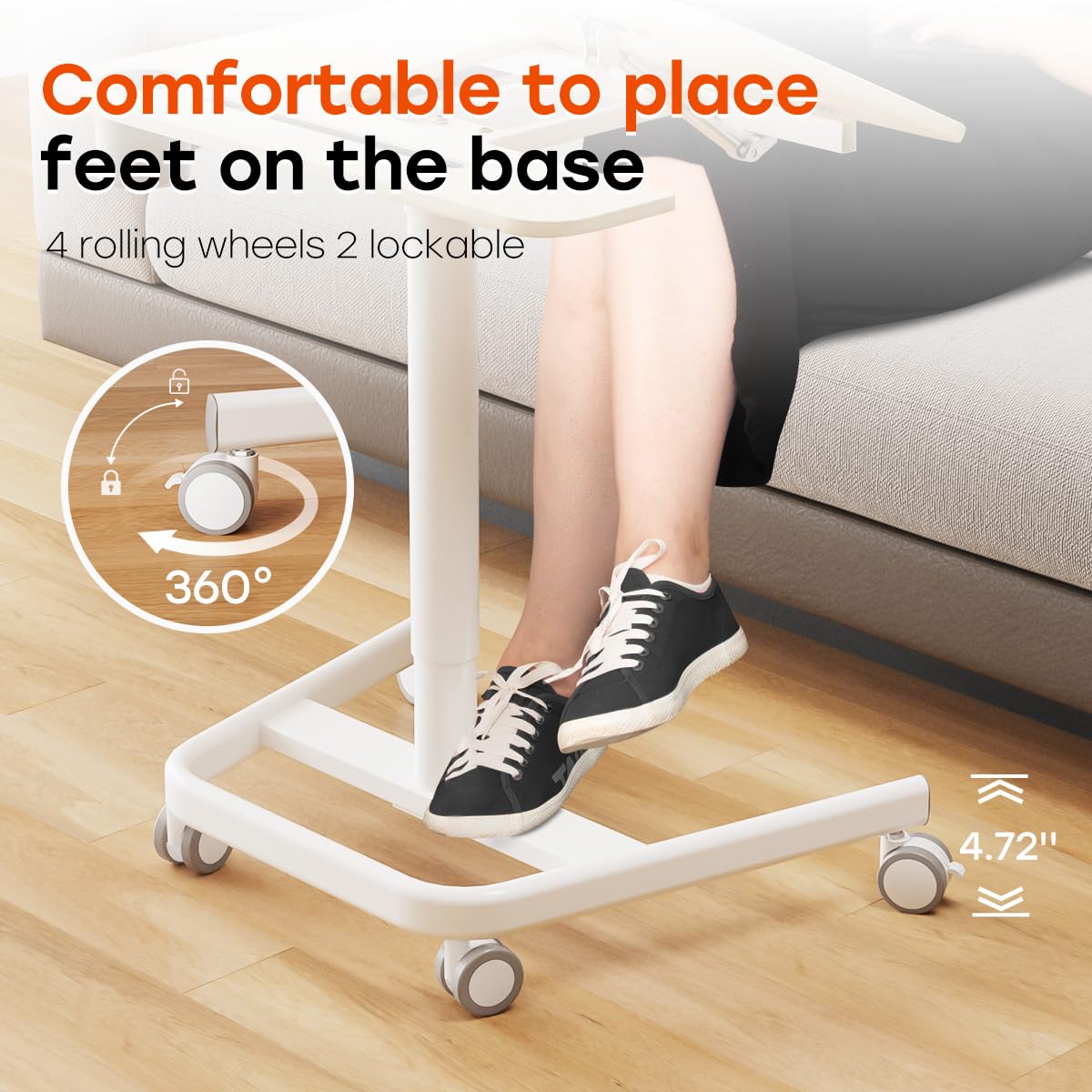 JOY worker Mobile Standing Desk, Pneumatic Height Adjustable Table, 60° Tiltable Rolling Laptop Desk, Portable Sit Stand Desk with Wheels Cup Holder JOY worker